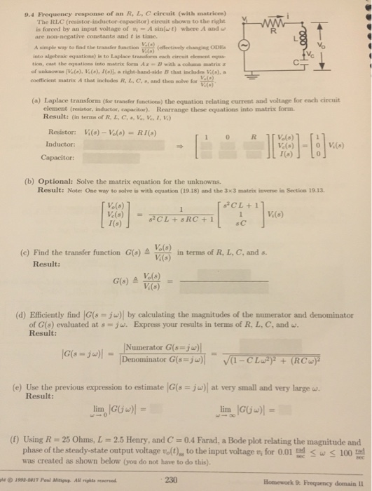 Solved 9 4 Frequency Response Of An R L C Circuit With Chegg Com