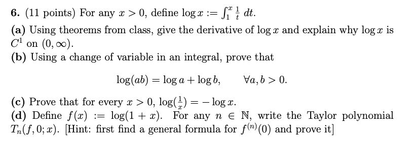 prove derivative of log x