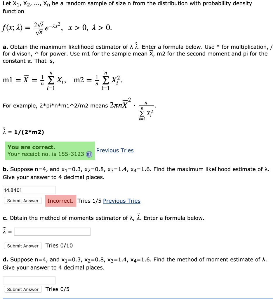Solved Let X1 X2 Xn Be A Random Sample Of Size N F