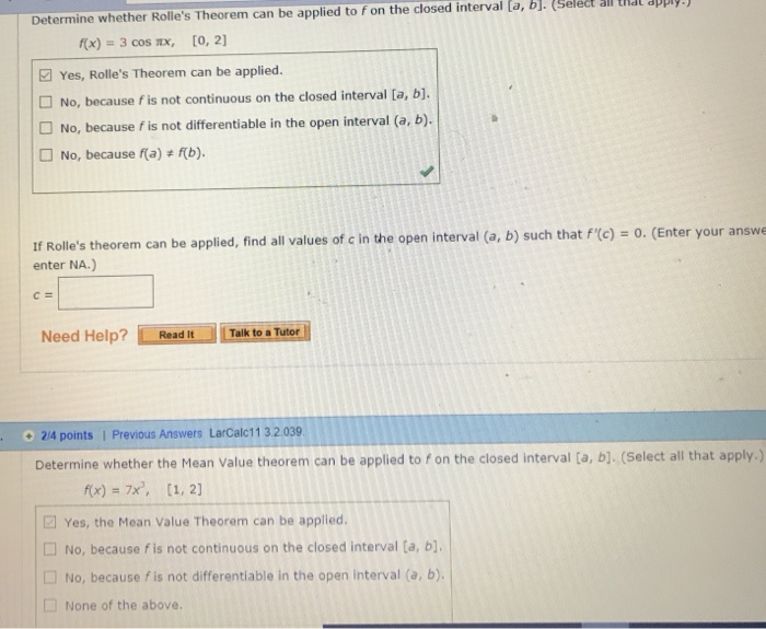 Solved Determine Whether Rolle S Theorem Can Be Applied T Chegg Com