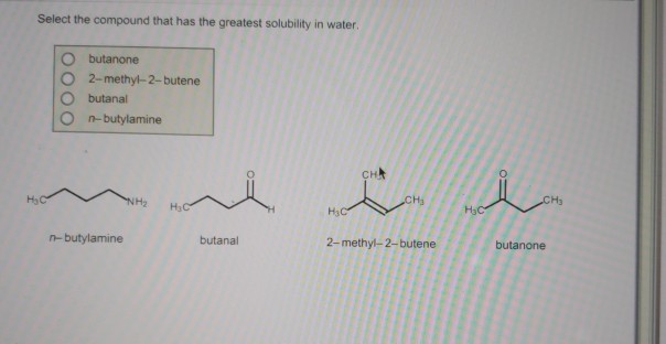 Solved Select The Compound That Has The Greatest Solubility Chegg Com