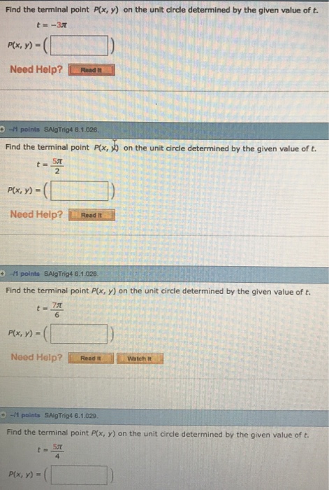 Solved Find The Terminal Point P X Y On The Unit Circle Chegg Com