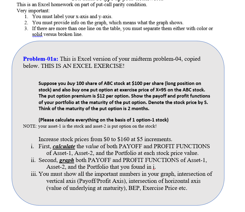 This Is An Excel Homework On Part Of Put Call Pari Chegg Com