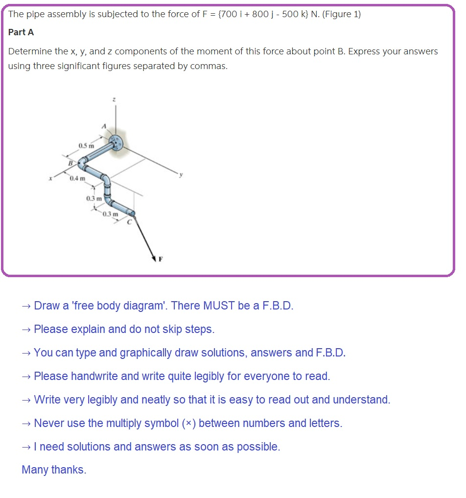 Solved The Pipe Embly Is Subjected To Force Of F Question The Pipe Embly Is Subjected To Force Of F 700 I 800 J 500 K N Figure 1 Part A Dete