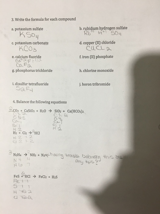 3. Write the formula for each compound a. potassium