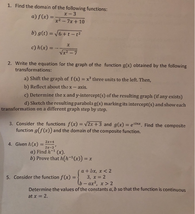 Solved 1 Find The Domain Of The Following Functions A Chegg Com
