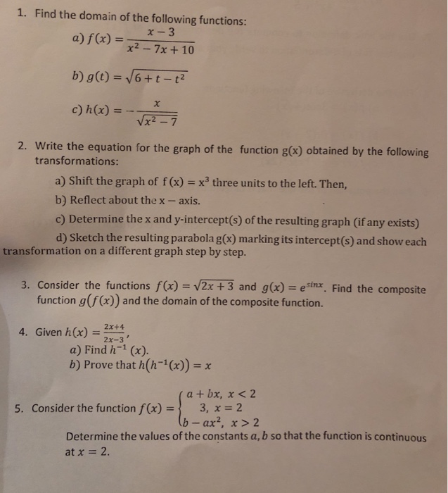 Solved 1 Find The Domain Of The Following Functions A Chegg Com