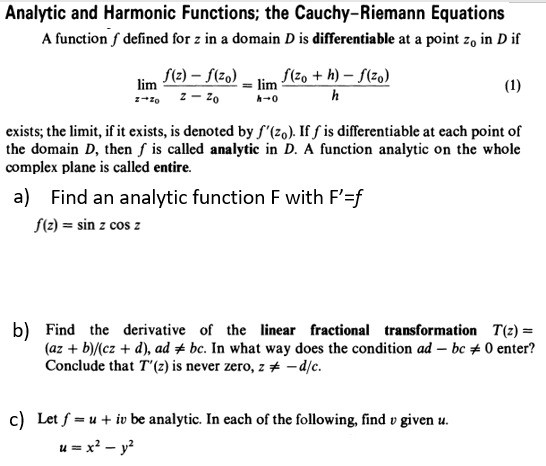 Solved Analytic And Harmonic Functions The Cauchy Riemann Chegg Com