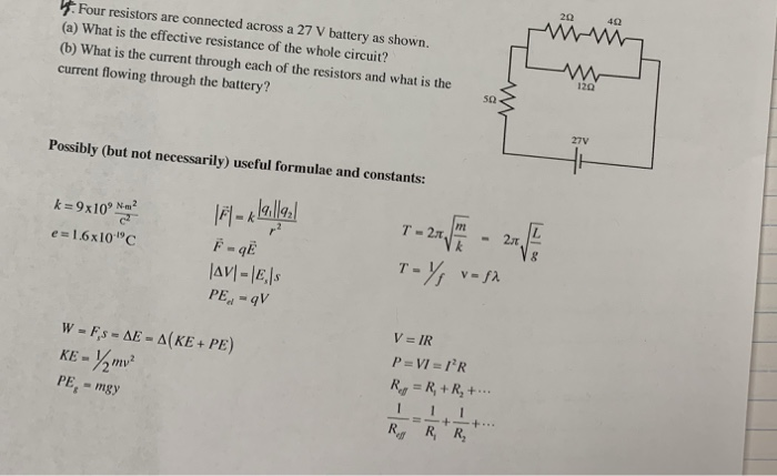 Solved 2w 42 Four Resistors Are Connected Across A 27 V B Chegg Com