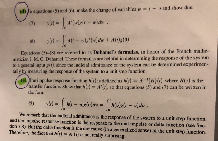 Solved A Duhamel S Formulas For A Linear System Governed Chegg Com