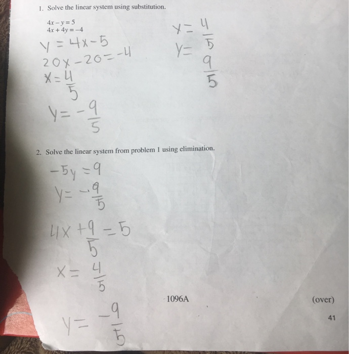 Solved 1 Solve The Linear System Using Substitution 4x Chegg Com