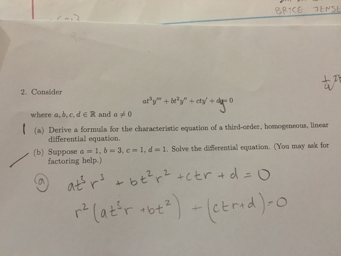 Solved Derive A Formula For The Characteristic Equation O Chegg Com