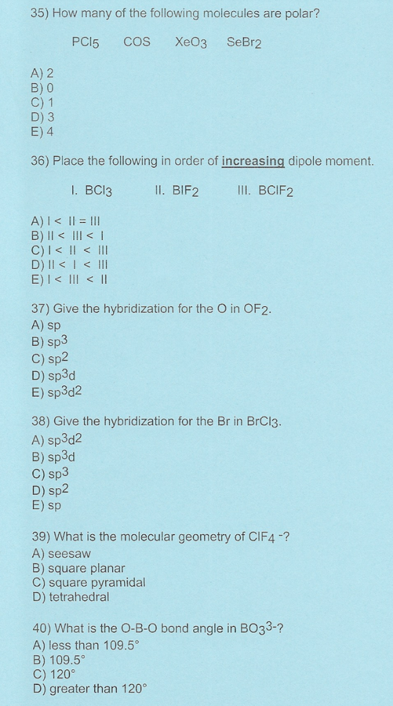 30 Which Molecule Or Pound Below Contains A Polar Chegg 