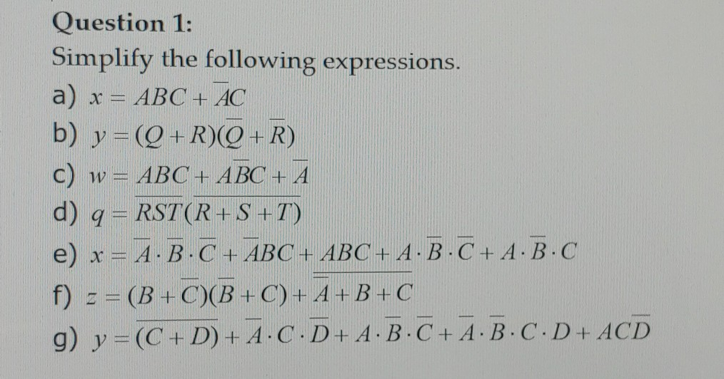 Solved Question 1 Simplify The Following Expressions A Chegg Com