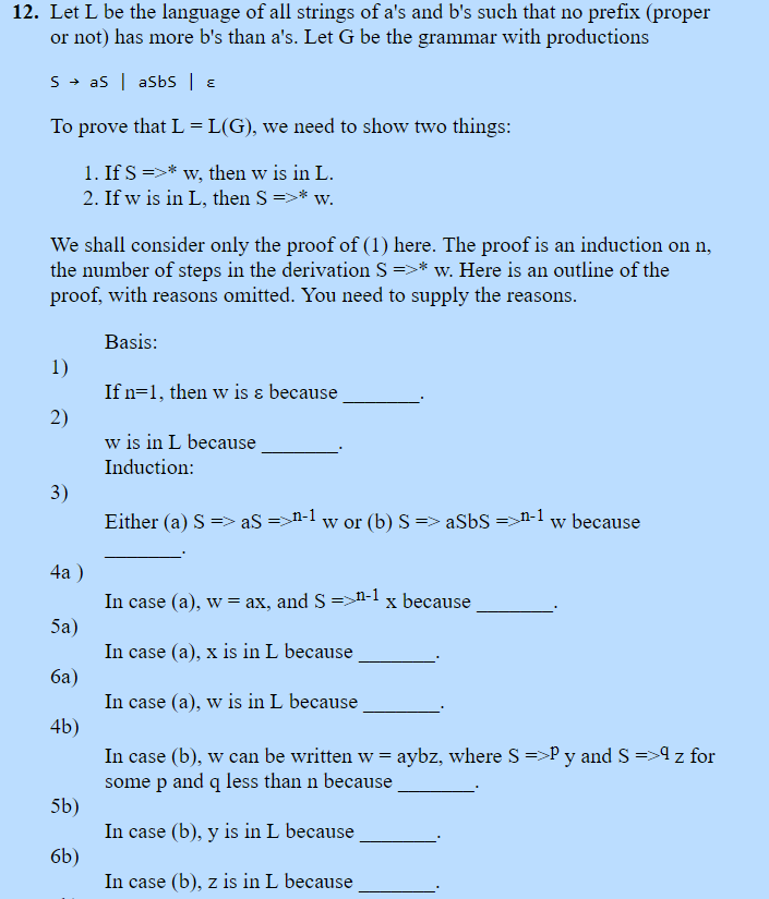 Solved 12 Let L Language Strings S B S Prefix Proper B S S Let G Grammar Productions Prove L L G Q