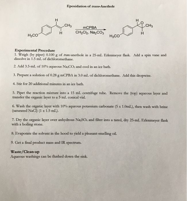 Solved Epoxidation Of Trans Anethole Ch3 Ch3 Mcpba Ch2c2 Chegg Com