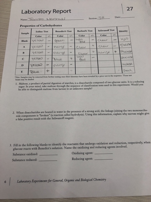 Carbohydrates lab report image