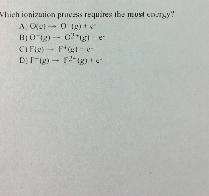 Solved Hich Ionization Process Requires The Most Energy Chegg Com