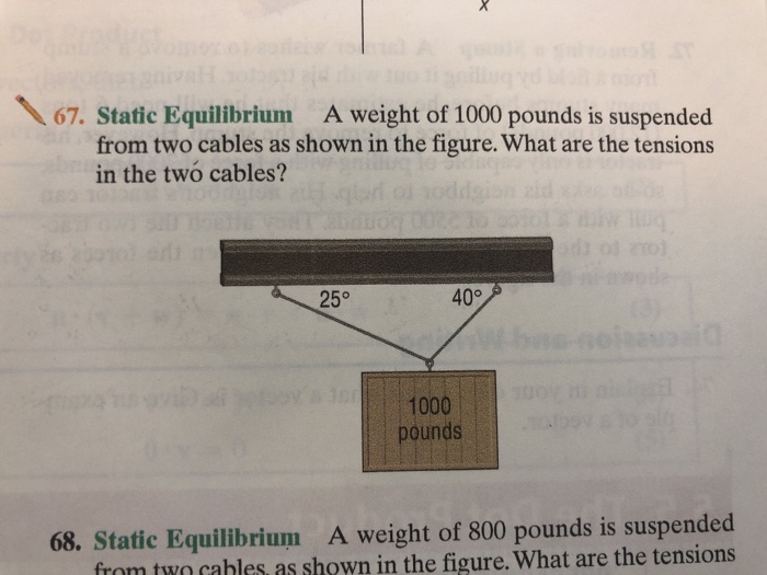 Solved 67. Static Equilibrium A weight of 1000 pounds is