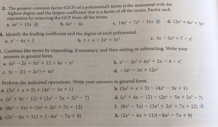 2 The Greatest Mon Factor Gcf Of A Polynomial S Chegg 