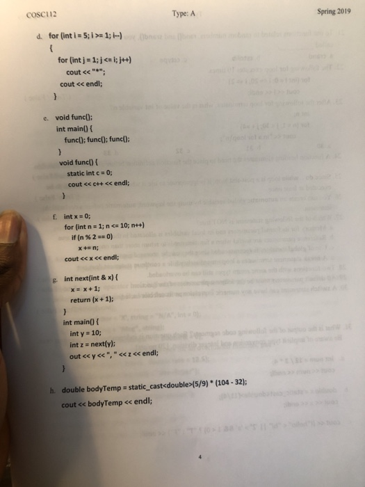 Solved Coscu Type A Spring 19 D For Int I 5 I 1 For Chegg Com