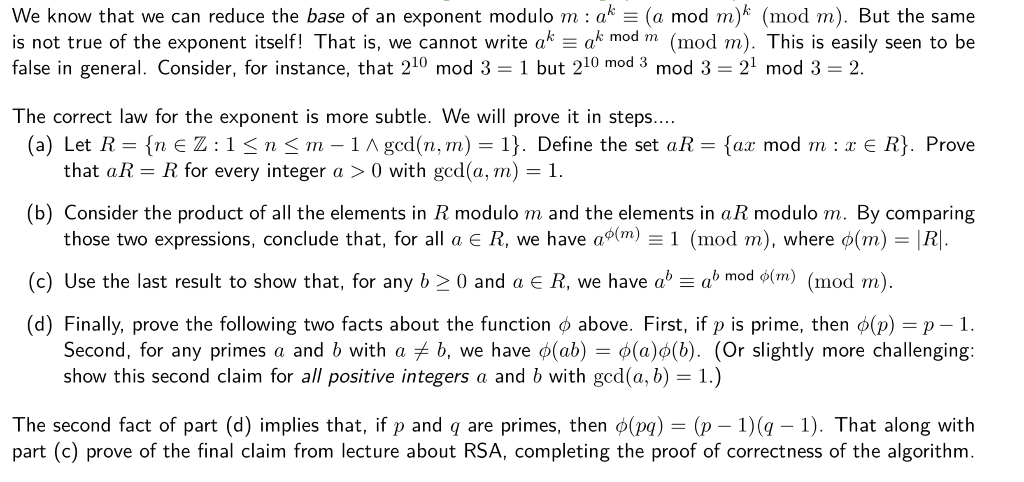 Solved Know Reduce Base Exponent Modulo M Mod M K Mod M True Exponent Cannot Write Mod M Mod Q