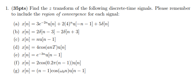 Solved 1 35pts Find The Z Transform Of The Following D Chegg Com