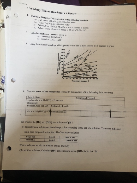 Chemistry Honors Benchmark 4 Review 1 Calculate Chegg 