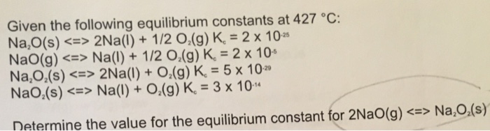 Solved Given The Following Equilibrium Constants At 427 Chegg Com