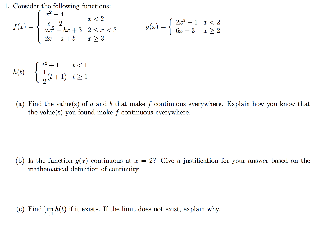 Solved 1 Consider The Following Functions 2 4 X 2 12 Chegg Com