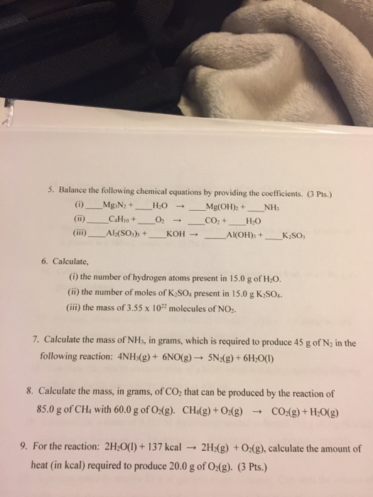 Solved 5 Balance The Following Chemical Equations By Pro Chegg Com