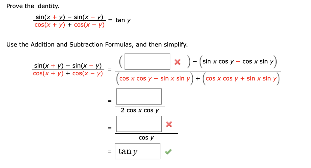 Solved Prove The Identity Cos X Y Cos X Y Use The Addi Chegg Com