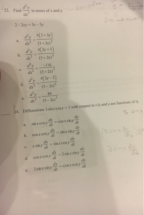 Solved Find D 2 Y Dx 2 In Terms Of X And Y 2 2xy 5x 5y Chegg Com