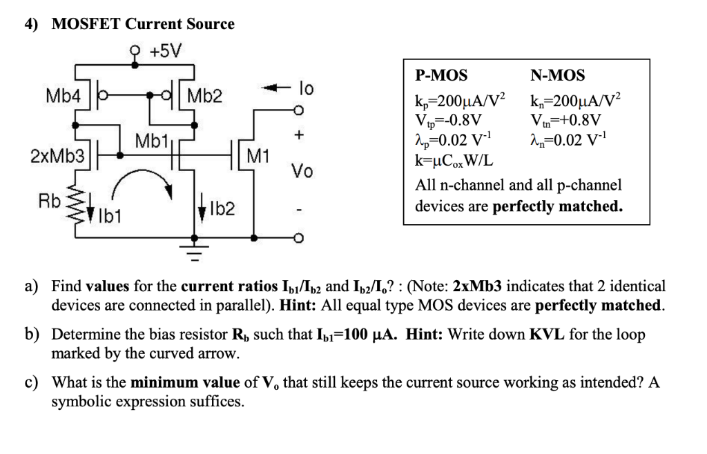 4 Mosfet Current Source 5v P Mos N Mos Lo Mb4 Mb Chegg Com