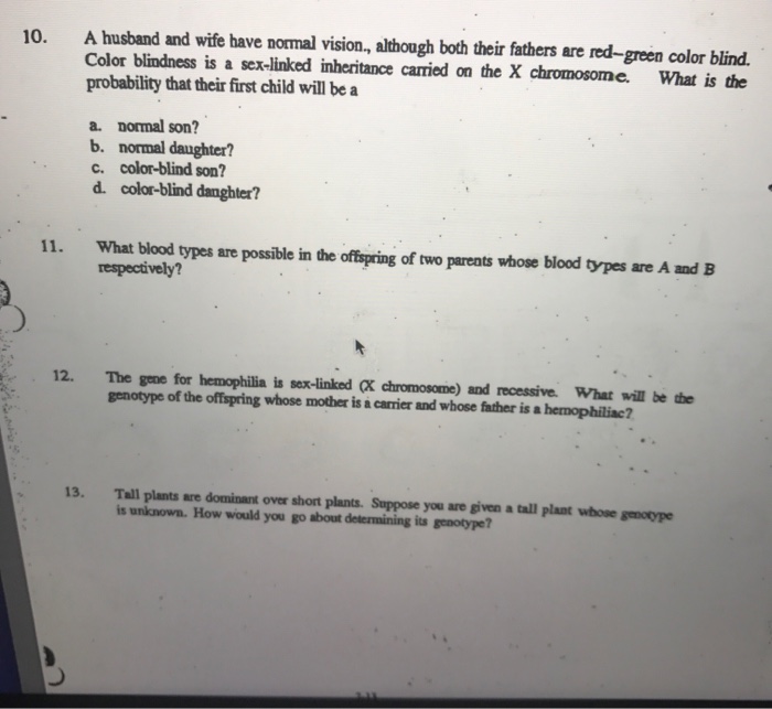 Solved A husband and wife have normal vision, although both Chegg