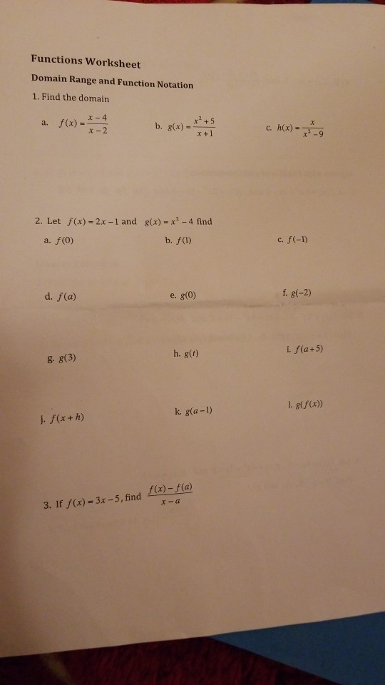 Solved Functions Worksheet Domain Range and Function | Chegg.com