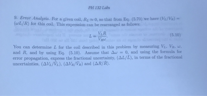 Ph 132 Labs 9 Error Analysis For A Given Coil Ru Chegg Com