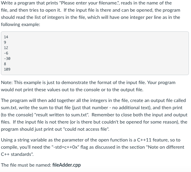 Write a program that prints Please enter your filename., reads in the name of the file, and then tries to open it. If the in