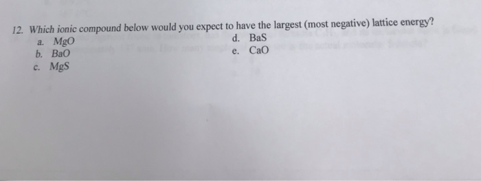 Solved Which Ionic Compound Below Would You Expect To Hav
