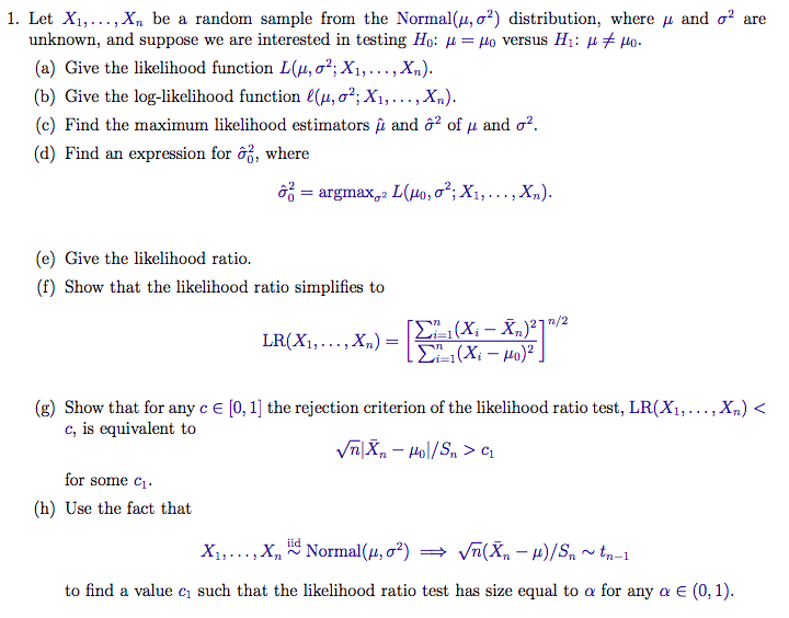 Solved 1 Let X Xn Be A Random Sample From The Normal Chegg Com