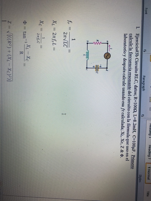 Solved: 1, Exercise 3b RLc Circuit, Data, R-100 Ohm, L=8.2 ...
