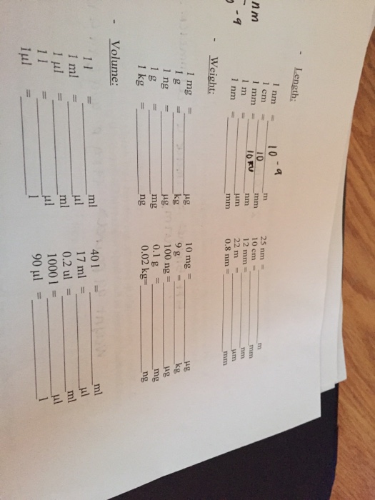 Solved Length 1 Nm M 25 Nm M 1 Cm Mm 10 Cm Mm 1 Chegg Com