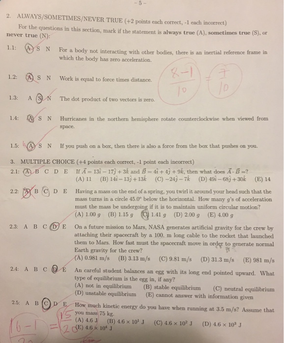 Solved Always Sometimes Never True 2 Points Each Correc Chegg Com