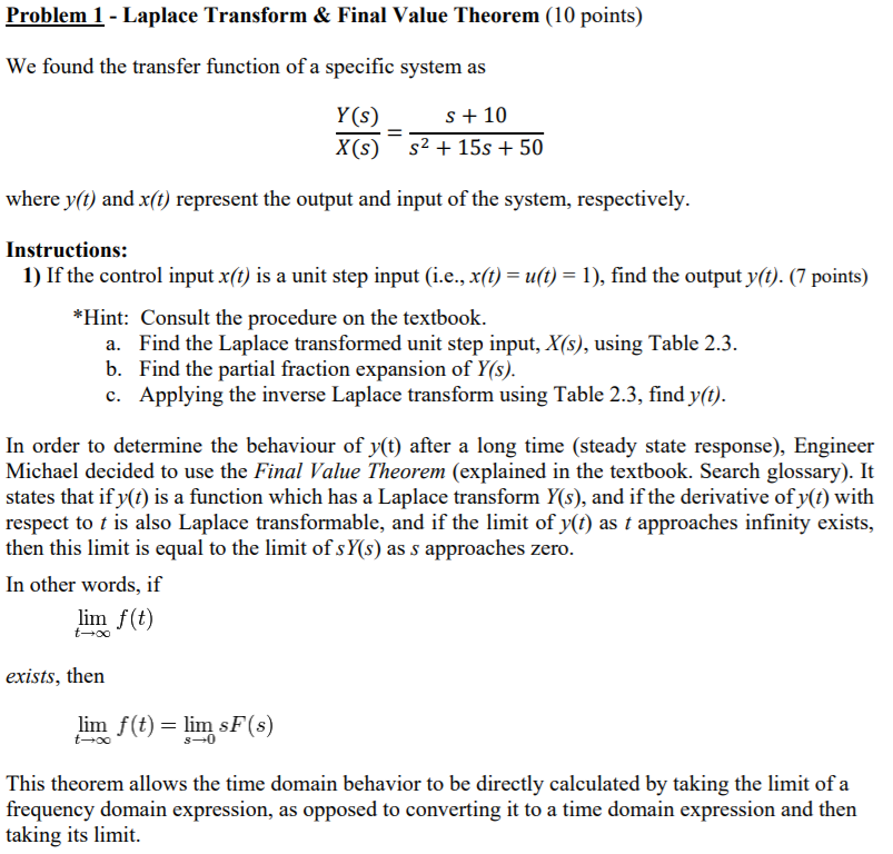 2 Using The Final Value Theorem Find The Final Chegg Com