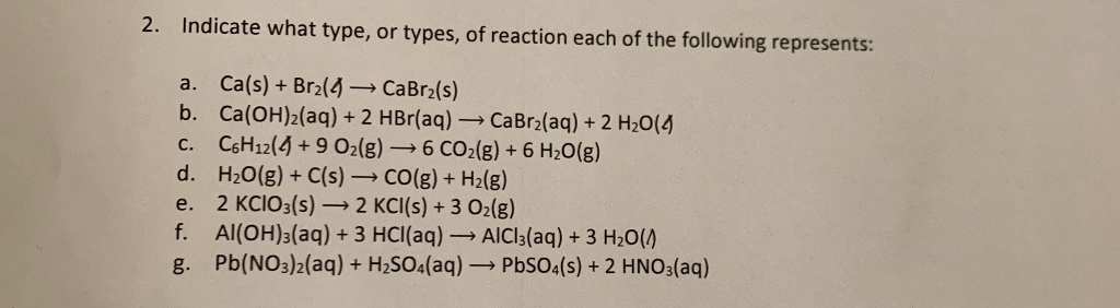 2 Indicate What Type Or Types Of Reaction Each Of Chegg Com