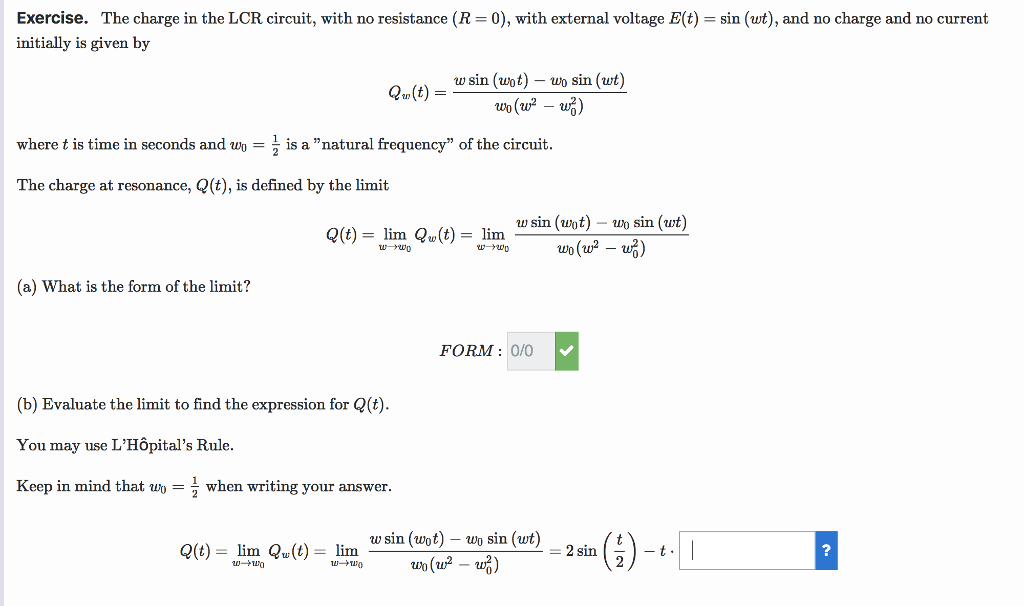 Solved Exercise The Charge In The Lcr Circuit With No R Chegg Com