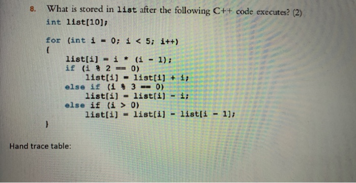 Solved Stored List Following C Code Executes 2 Int List 10 Int 0 5 8 List 1 2 0 Else 3 0 Else 0 L Q