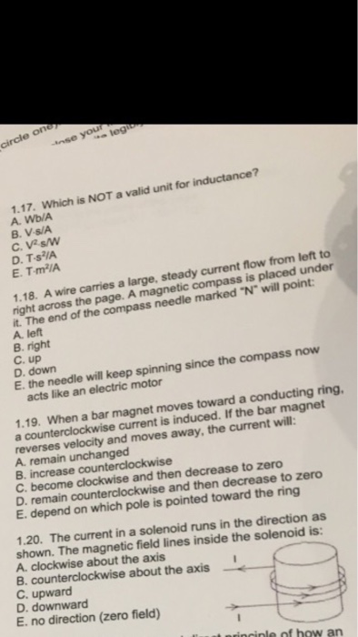 Solved Which Is Not A Valid Unit For Inductance A Wb A Chegg Com