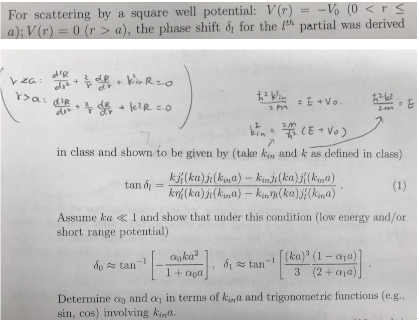 For Scattering By A Square Well Potential V R V0 Chegg Com