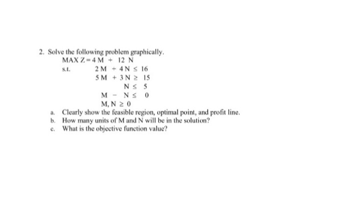 Solved 2 Solve Following Problem Graphically Max 7 4m 12 N St M N 2 0 Clearly Show Feasible Regi Q